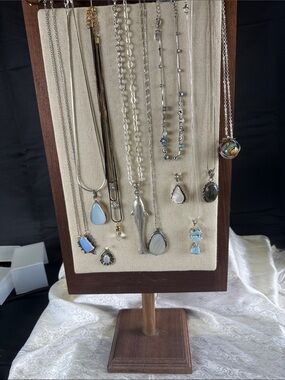 Sterling Silver Blue Gemstone Pendant Necklace - Unbranded